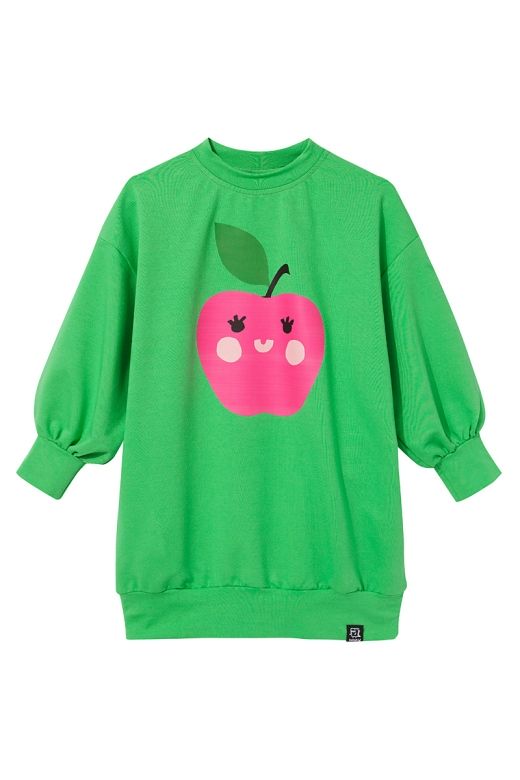 Sukienka bluzowa zielona z jabłuszkiem