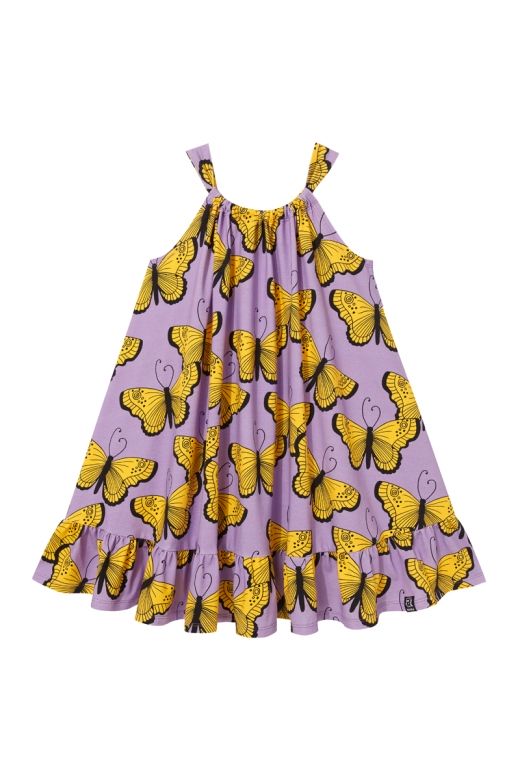Sukienka z kokardą fioletowa w motyle