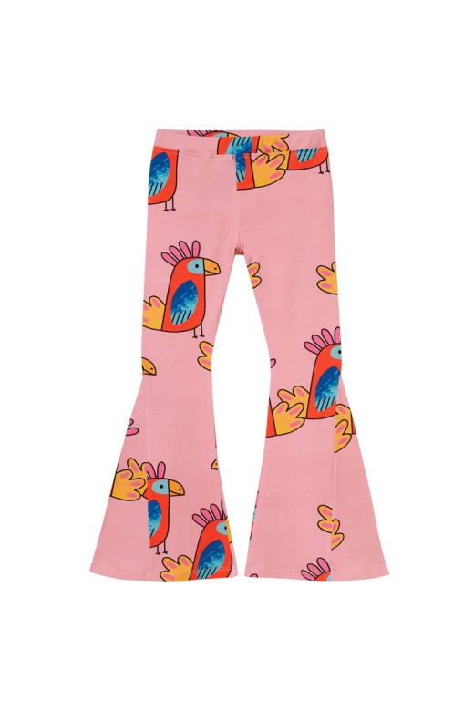 Spodnie dzwony różowe w papugi