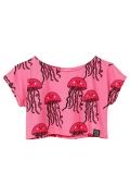 Krótka koszulka crop top różowa w meduzy